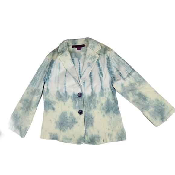 Mix Noveaux bleach dye tie dye chambray single breasted blazer size SP - Picture 1 of 10